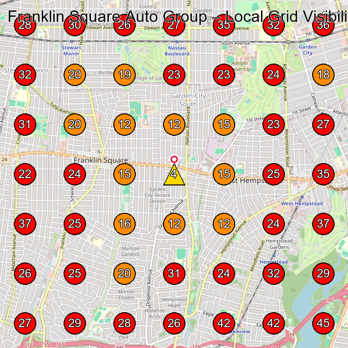 Franklin Square Auto Group GeoGrid visibility map for Used Car Dealer in West Hempstead